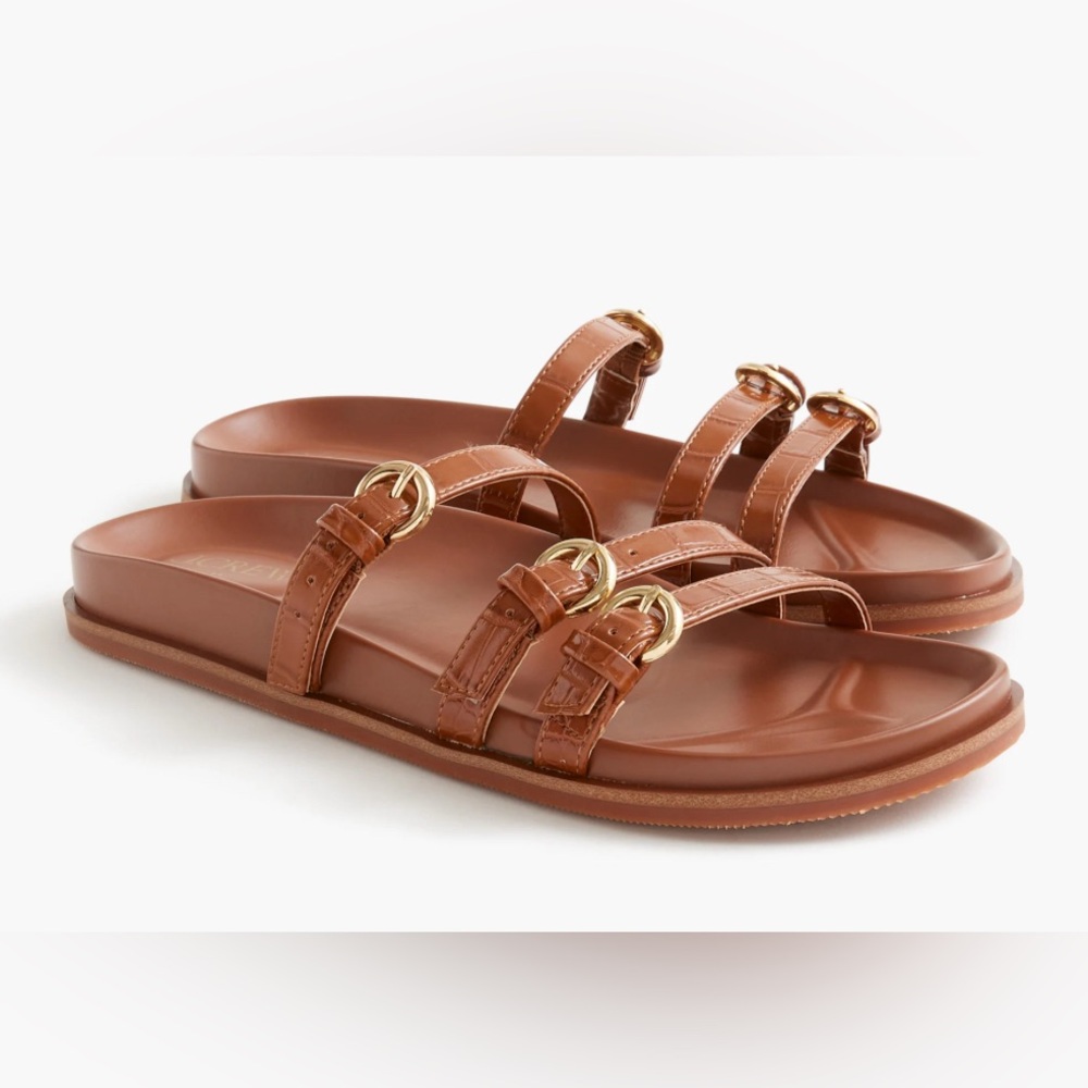 Brown Slide Sandals with Gold Buckles